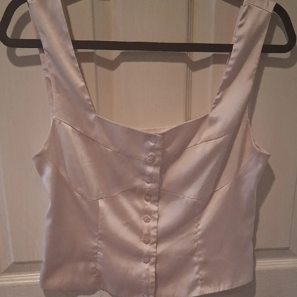 Forever 21 Ballet Pink Satin Button-Up Blouse - Picture 1 of 8